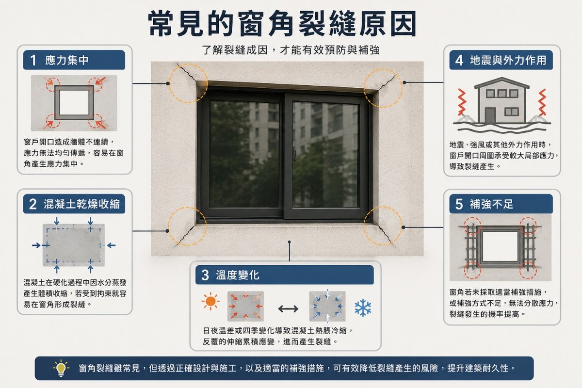 窗角裂縫示意