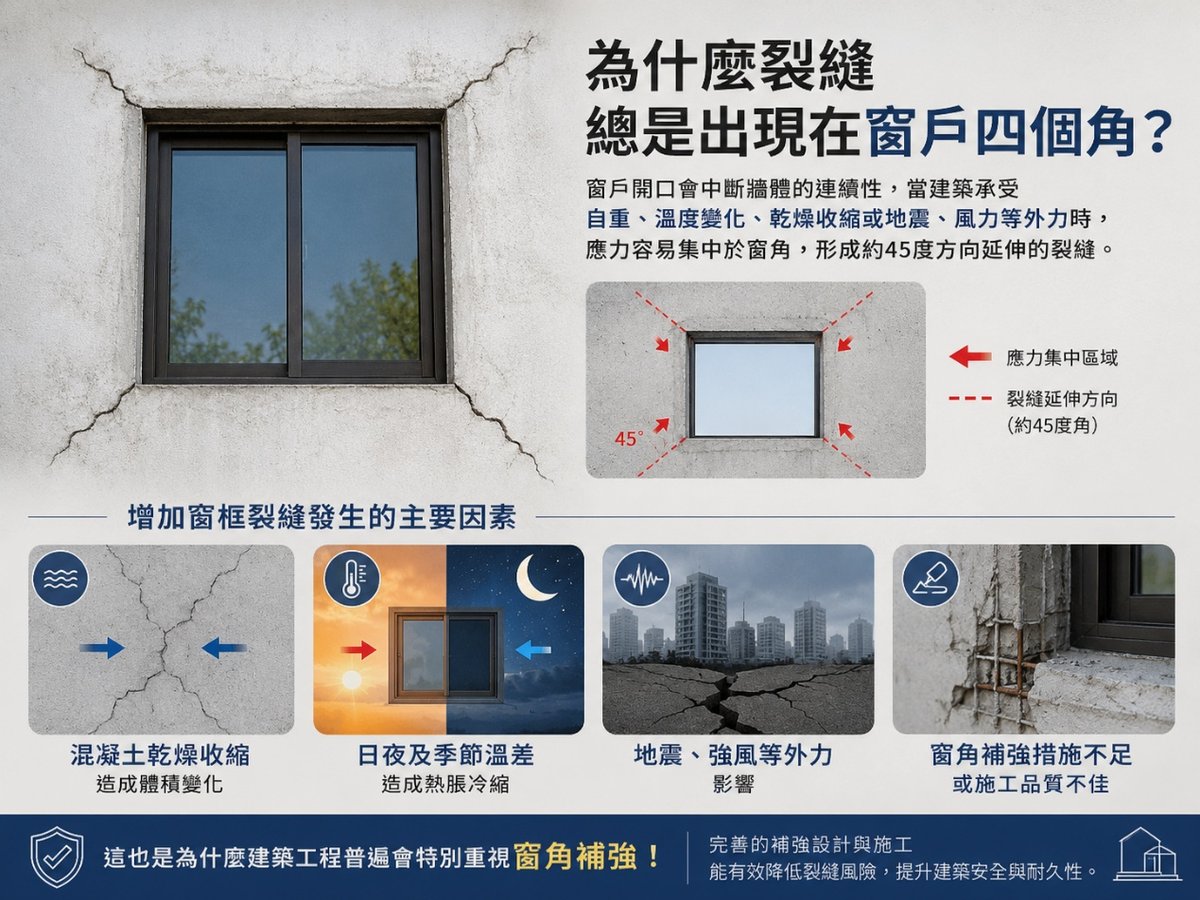 窗角裂縫示意
