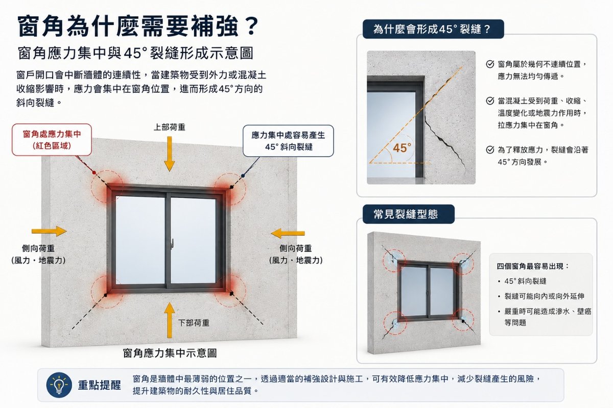 窗角應力集中示意圖